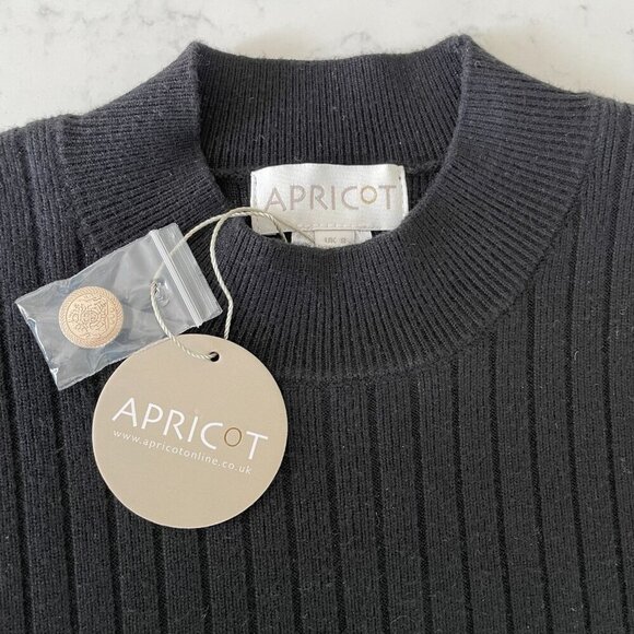 Apricot LS Mock Neck Knit Ribbed Midi Sweater Dress w Side Slit Black Sz XS NWT - Picture 10 of 16